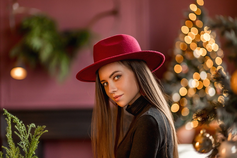 hat, face, girl, A Diakov George, look, 1080P, bokeh, portrait, tree