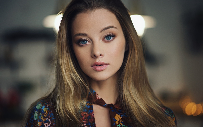 blue eyes, women, face, Maria Zhgenti, Sergey Fat, portrait, 1080P