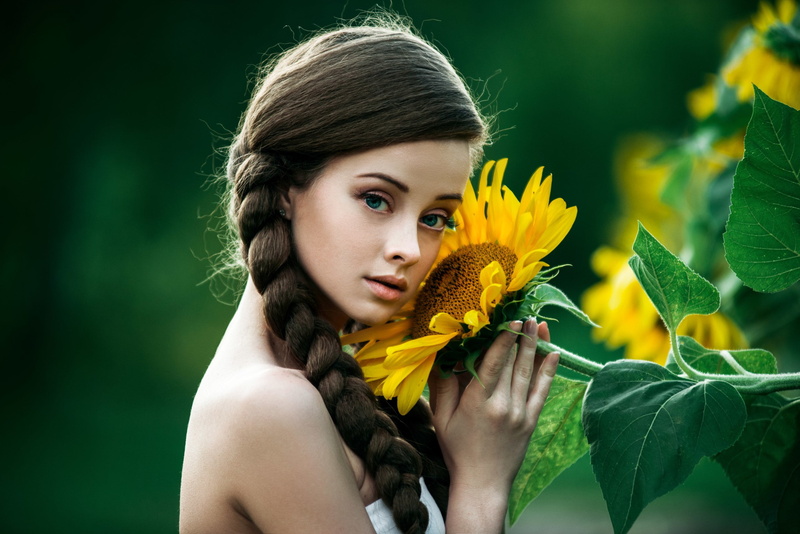 inspiration, nature, look, beautiful, bokeh, Leila Verkhovskaya, background, long-haired, shoulders, light, Maria Zhgenti, sunflower, natural, amazing