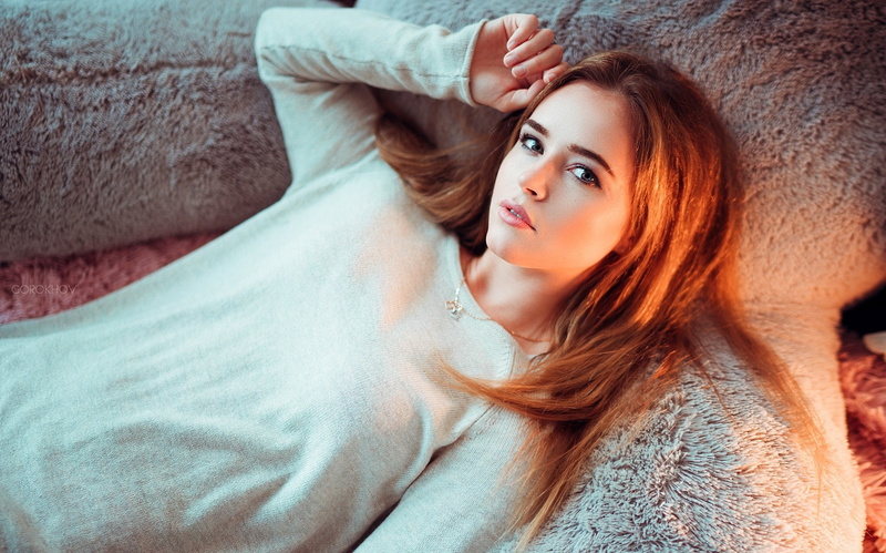white sweater, necklace, women, Ivan Gorokhov, portrait, Polina Grenc, Polina Grents, 1080P