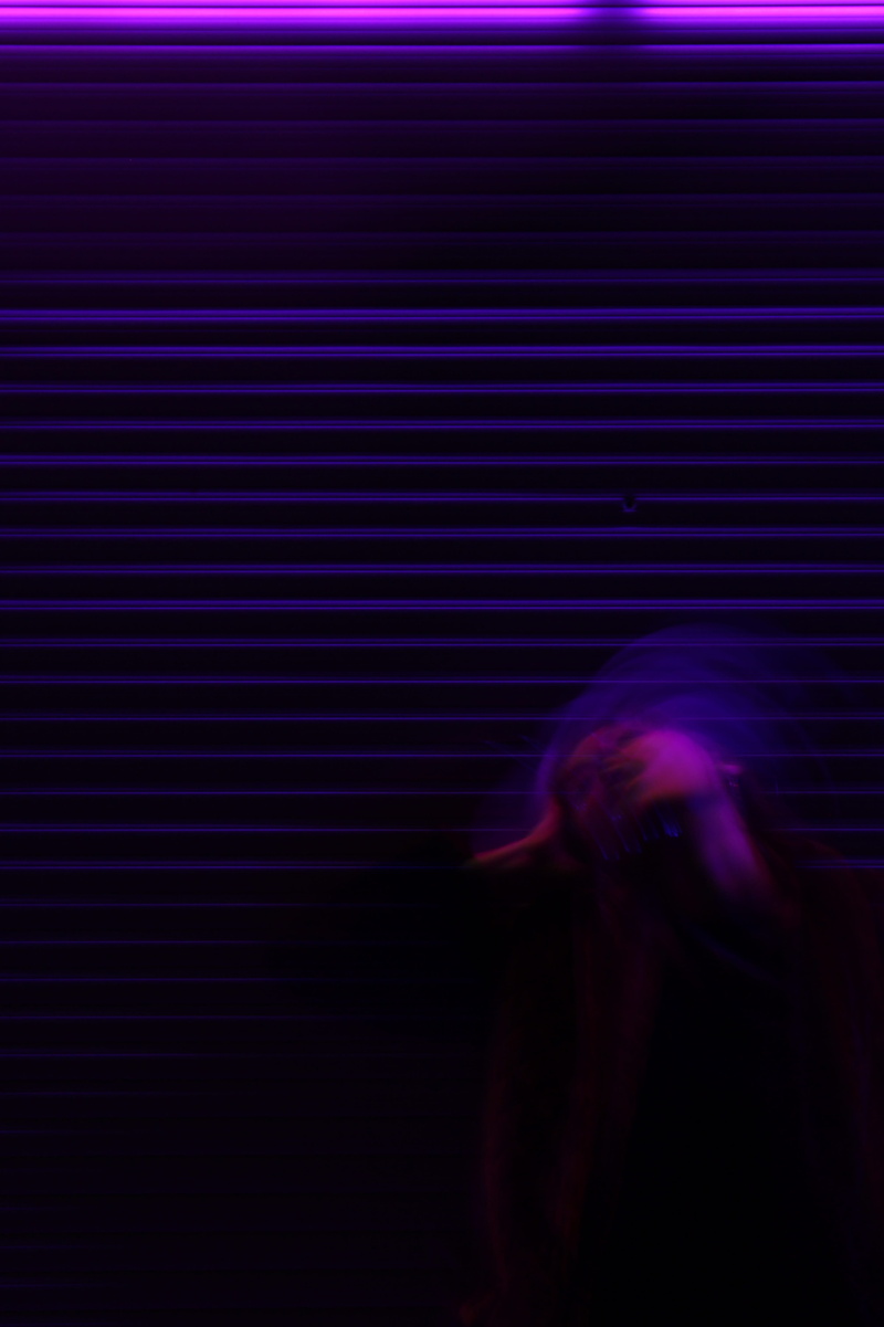 young adult, back, night, hairstyle, purple, dark, dancing, head, long hair, front, motion, door, arts culture and entertainment, blurred motion, tilting