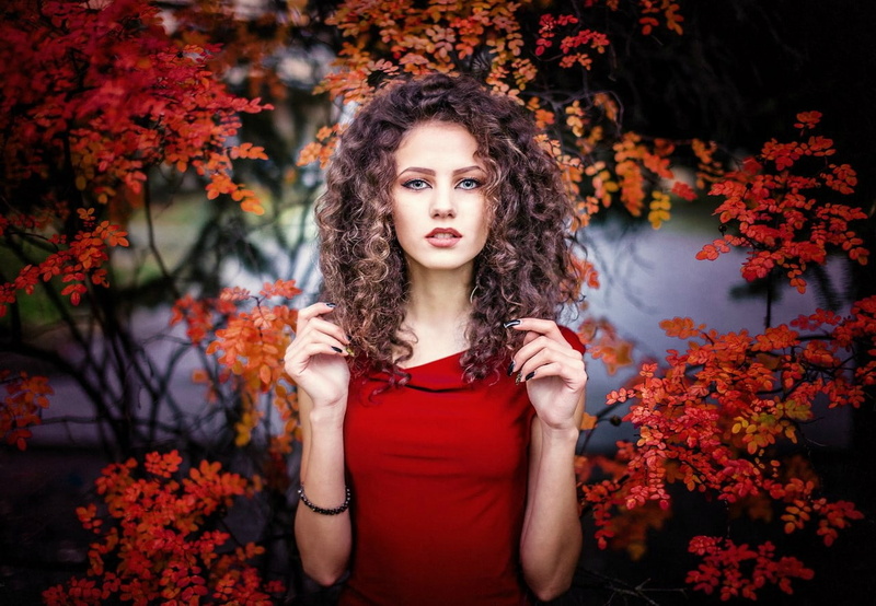 adult, curly hair, dress, one person, nature, grass, plant, Sergey Piltnik, beauty, women outdoors, women, beautiful woman, fashion, autumn, brown hair