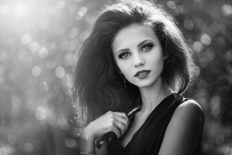 dress, monochrome, young adult, beauty, human face, teenager, beautiful people, front view, long hair, headshot, Sergey Piltnik, women, hair, looking at camera