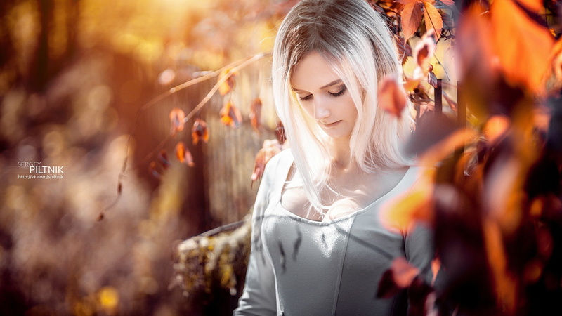 1080P, cleavage, long hair, women, model, Sergey Piltnik, platinum blonde, depth of field, face
