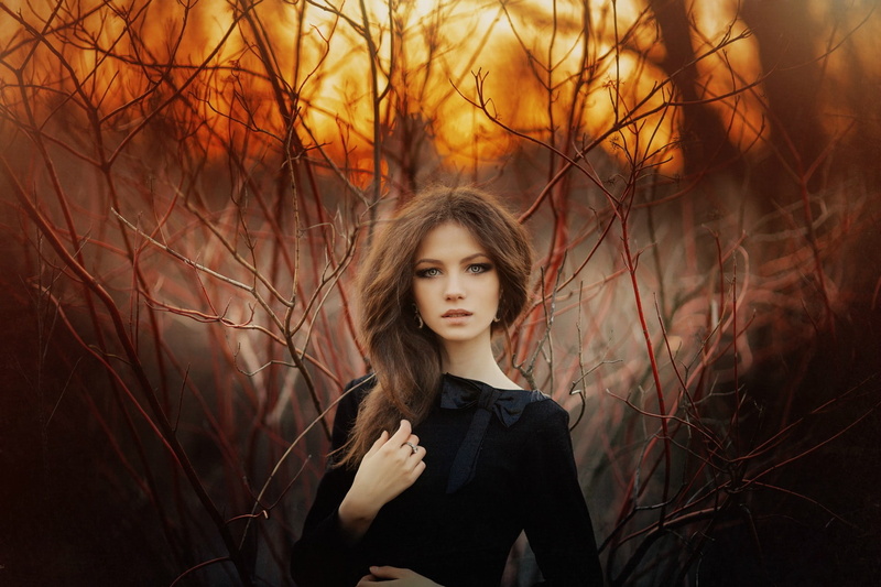 black dress, model, Ksenia Malinina, brunette, 1080P, Sergey Piltnik, women
