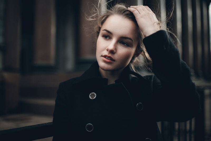 young, buttons, sweetheart, hairstyle, mood, russian, Ivan Proskurin, coat, bokeh, look, Julia, brown hair, beautiful, portrait, model, smile, beauty, girl
