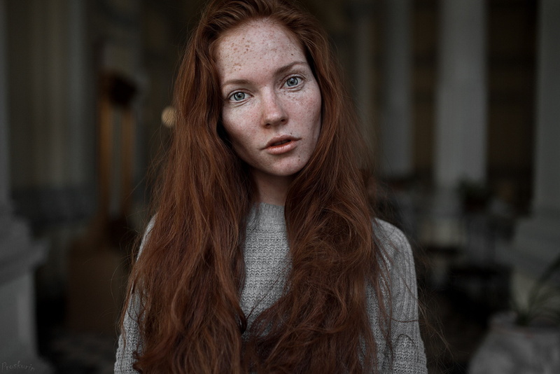 eyes, sweater, Oksana Butovo, 1080P, Oksana Butovskaya, red, amazing, color, classic, light, girl, beast, natural, young, studio, portrait, model, cute
