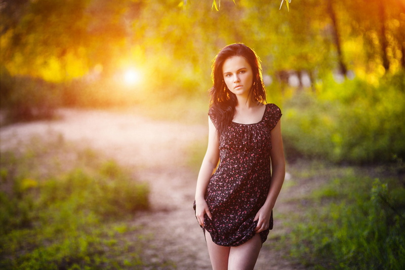Viola, photographer, green, model, sweetheart, legs, look, Violetta, portrait, Viola May, sun, girl, beautiful, bokeh, cute, nature, dress, forest, expressive