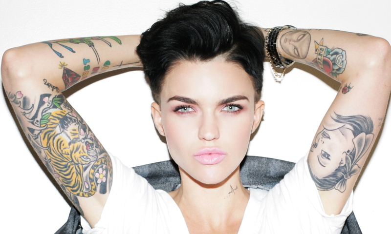 hairstyle, young women, looking at camera, Ruby Rose (actress), shirt, real people, human arm, short hair, beauty, s, tattoo, arms up, white, beautiful woman