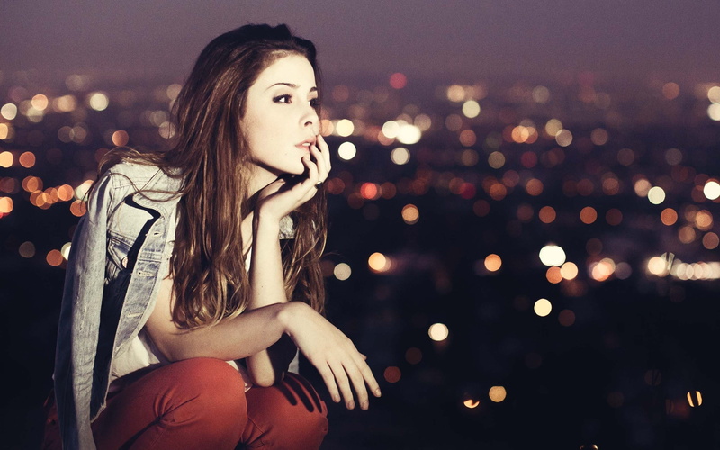 long hair, focus on foreground, night, women, one person, adult, looking, contemplation, hairstyle, young adult, brunette, beauty, looking away, jeans jacket