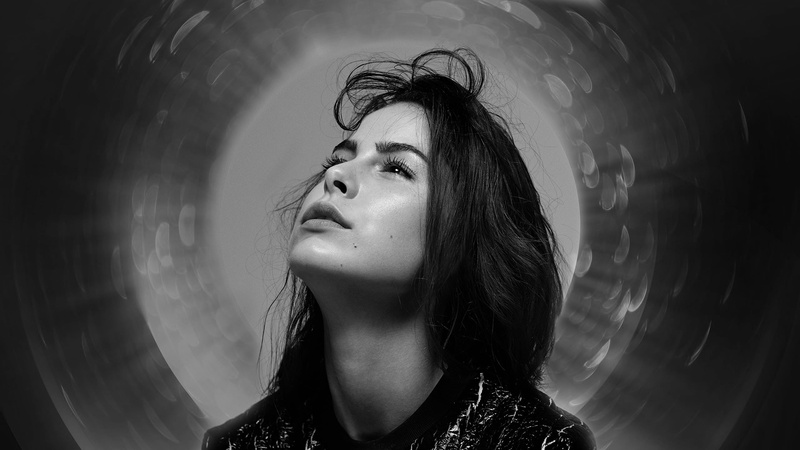 lifestyles, hair, Lena Meyer-Landrut, face, close-up, hairstyle, monochrome, human body part, contemplation, long hair, 2K, real people, leisure activity