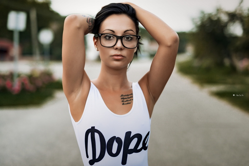 women outdoors, women, western script, standing, casual clothing, glasses, beautiful woman, adult, depth of field, women with glasses, day, one person