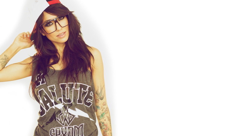 simple background, Alie Layus, long hair, women with glasses, brunette, model, tattoo, women, glasses, 2K