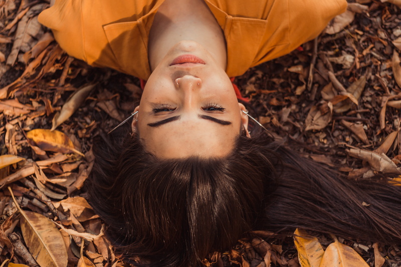 5K, beautiful, young adult, skin, outdoors, headshot, facial expression, pretty, lying, leaves, fashionable, beauty, women, lady, beautiful people, female