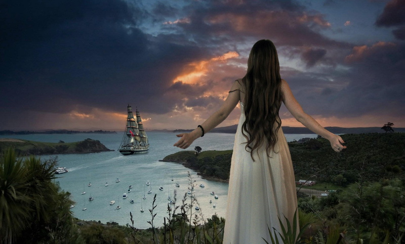 outdoors, cultures, tourism, sailing Ship, rear view, beautiful, nautical Vessel, freedom, white, tourist, long hair, people, sail, journey, 2K, ship