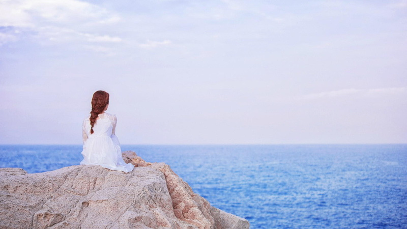 girl, alone, waiting, sea, watching the sea, non, watching, dress, mainstream, white, s, non-mainstream alone, silhouette, 1080P, women