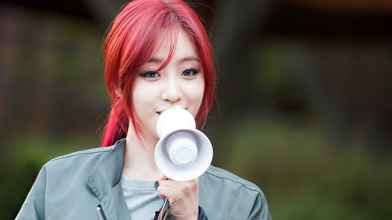 T-ara, 720P, women, model, Eunjung, Asian, depth of field, ponytail, redhead, K-pop
