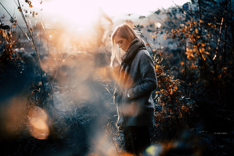 1080P, model, blonde, dark, women, women outdoors, nature, Egor Zhinkov, coats, grey coat