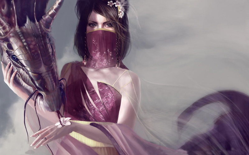 1920x1200, fantasy, 1080P, woman, girl, holding, dragon, caressing