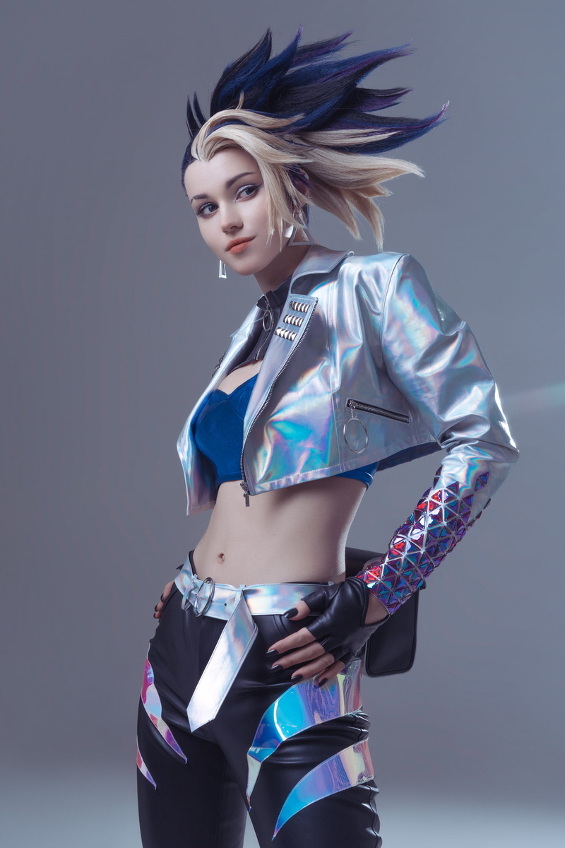video game characters, model, video games, Shirogane Sama, women indoors, indoors, video game girls, earring, KDA Akali, short tops, belly, Akali(League of Legends)