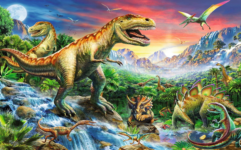 Dinosaurs, digital composite, Dino, animal representation, no people, water, statue, Wasser, nature, animal wildlife, mouth open, outdoors, extinct, Tiere