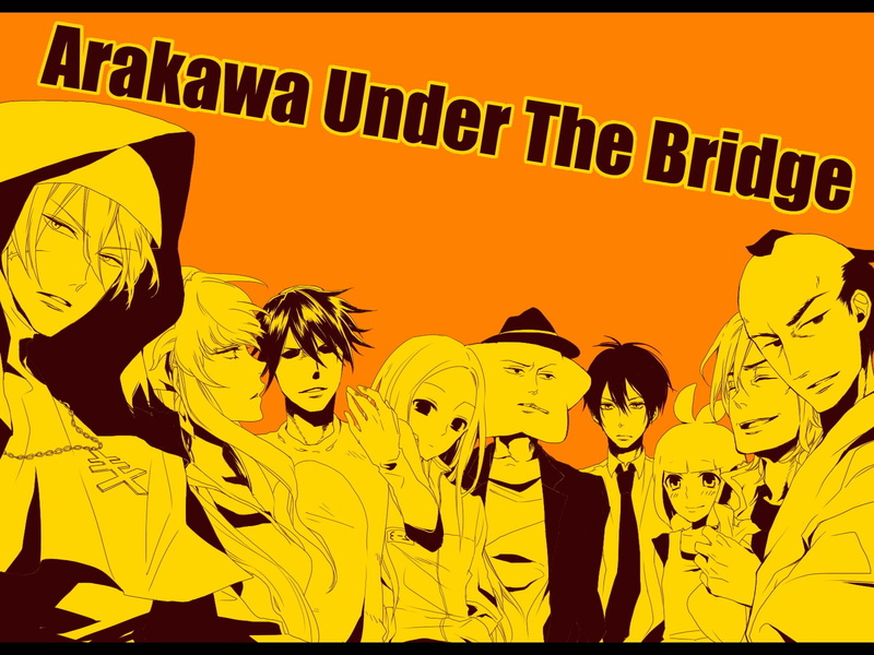 communication, outdoors, Nino (Arakawa Under the Bridge), poster, city, capital letter, Maria (Arakawa Under the Bridge), 720P, yellow, group of people