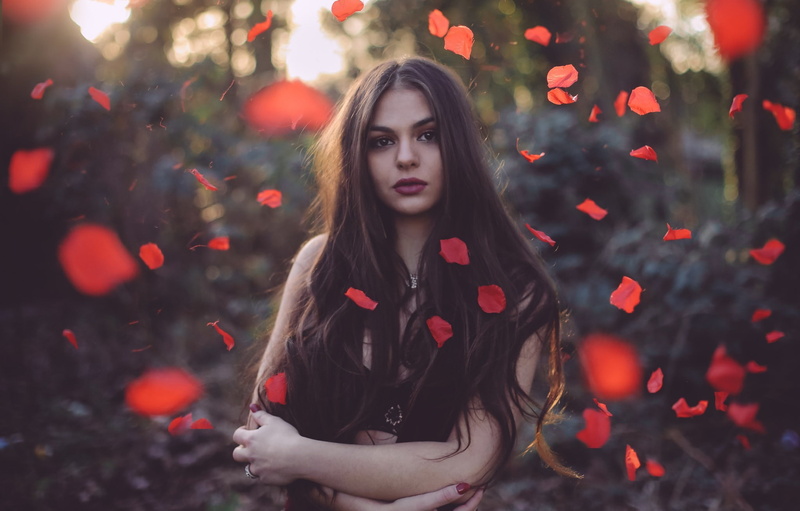 teenager, women, looking, Long Hair, beautiful woman, flowers, real people, leisure activity, young adult, brunette, focus on foreground, hairstyle, Looking At Viewer