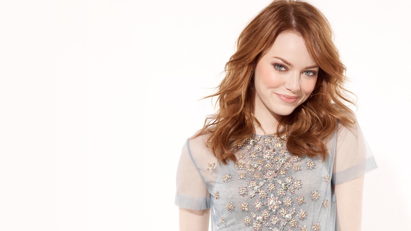Emma Stone, 1080P, long hair, see-through blouse, auburn hair, smiling, redhead, actress, women