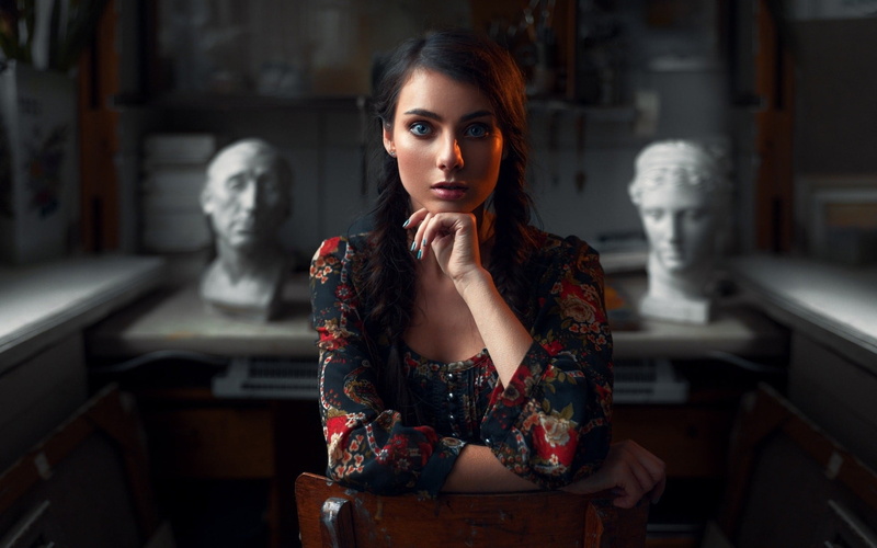 fashion, one person, portrait, looking at camera, young adult, beauty, face, beautiful people, contemplation, Maks Kuzin, women indoors, brunette, focus on foreground