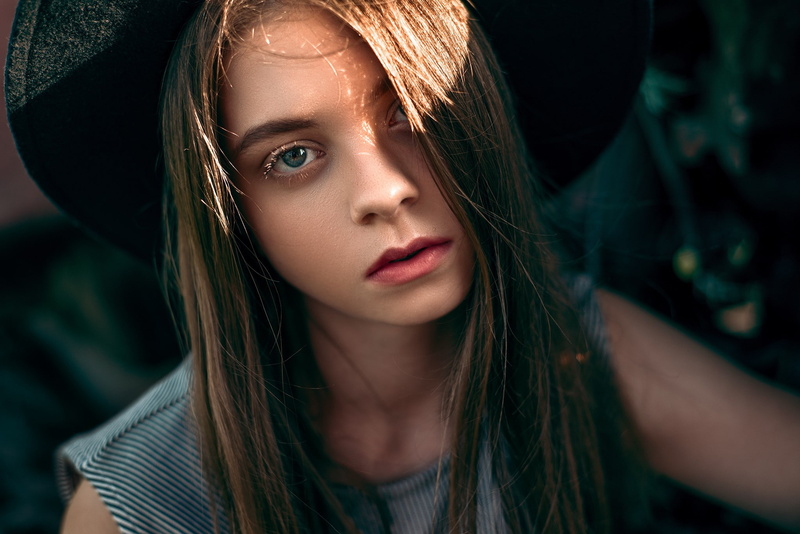 portrait, long hair, face, looking at viewer, blonde, model, eyes, Maks Kuzin, 1080P, women