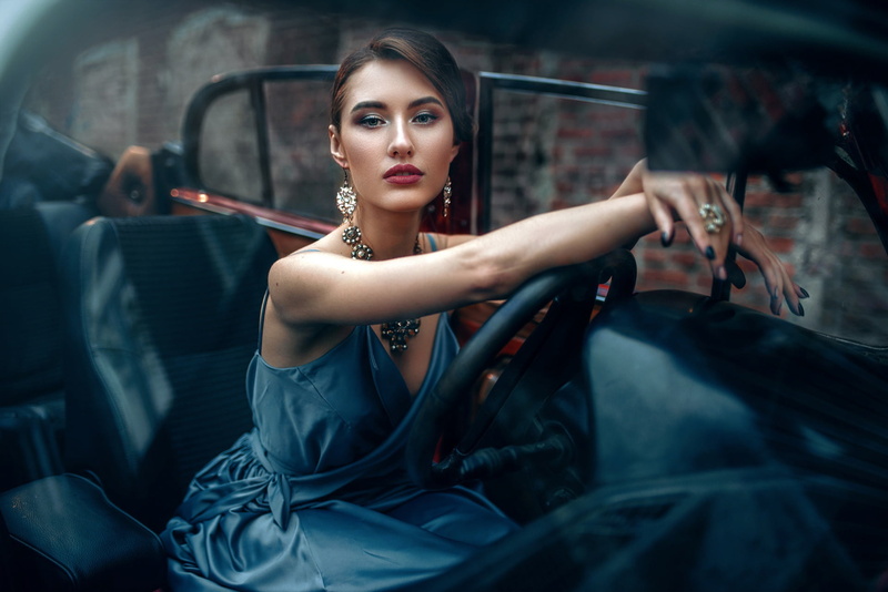 Maxim Kuzin, 1080P, auto, makeup, look, pose, decoration, Maks Kuzin, manicure, machine, hands, girl, dress, style