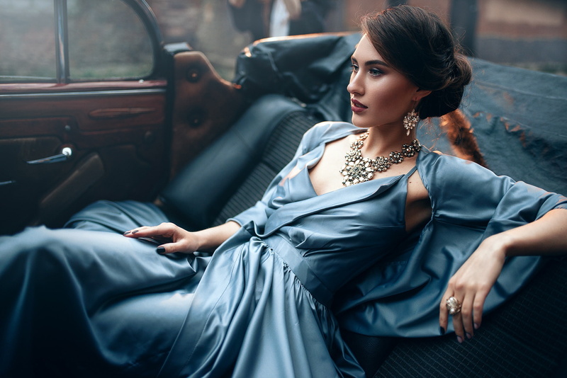 machine, pose, auto, style, Maxim Kuzin, makeup, decoration, Maks Kuzin, dress, girl, 1080P, necklace