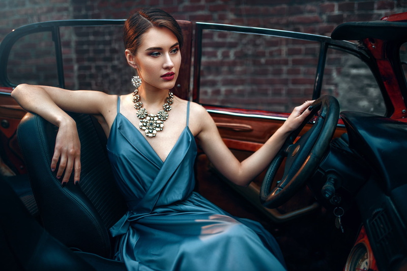 decoration, pose, 1080P, style, Maxim Kuzin, necklace, dress, girl, makeup, Maks Kuzin, machine, auto