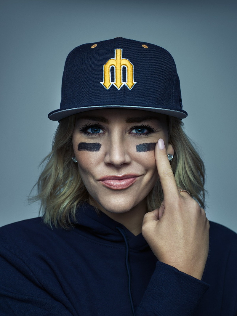 Charissa Thompson, 720P, blue background, females, beauty, colored background, blue, studio shot, beautiful woman, clothing, uniform, blond hair, young adult