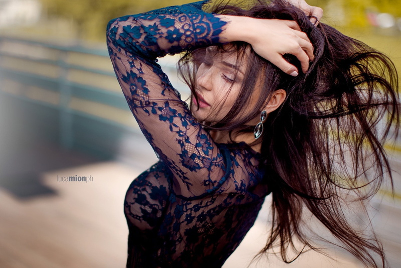 human face, brunette, hair, close-up, headshot, focus on foreground, 1080P, dress, one person, beauty, Angelina Petrova, floral, women, side view, Luca Mion