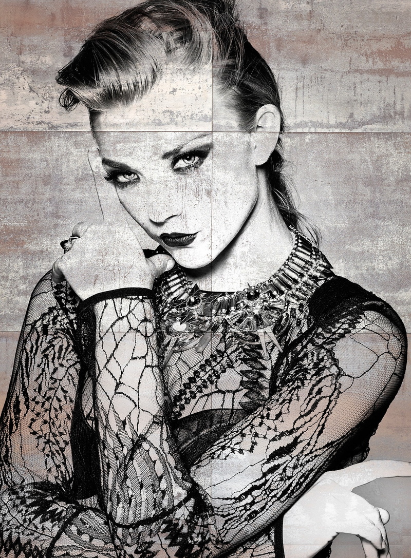 digital art, Natalie Dormer, 1080P, tiled, monochrome, women, actress, lace top