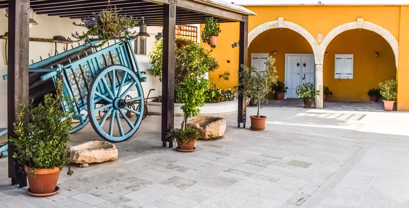 house, no people, Tradition, folkloric museum, paralimni, nature, residential district, luxury, flower pot, countryside, entrance, tree, Yard, building