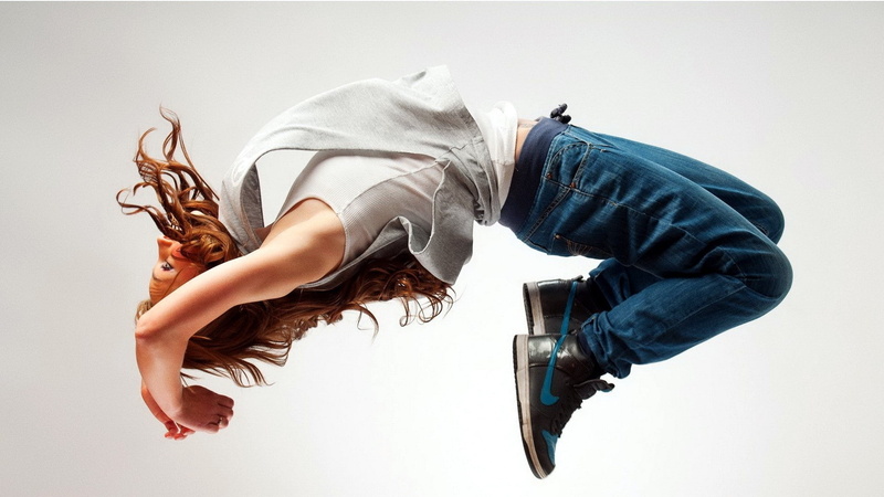 female, art, people, back, nike, women, Jeans, models, x, brown, arched, hd, 1080P, jumping