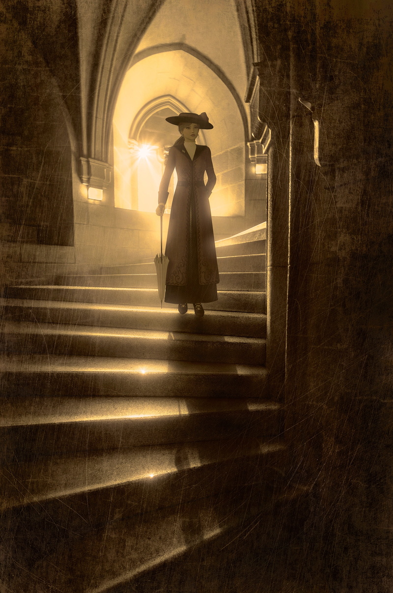 dream, window, woman, light, mysterious, stone, back light, spiral staircase, composing, cover, book cover, structure, real people, people, the way forward