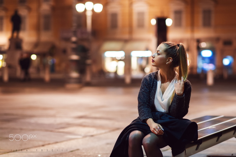 focus on foreground, looking away, looking, illuminated, contemplation, architecture, model, Ylenia, outdoors, lifestyles, casual clothing, young adult