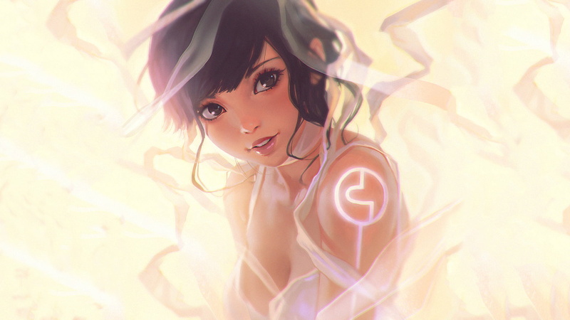 sheer clothing, women, drawn, brunette, digital art, 1080P, Ilya Kuvshinov, short hair