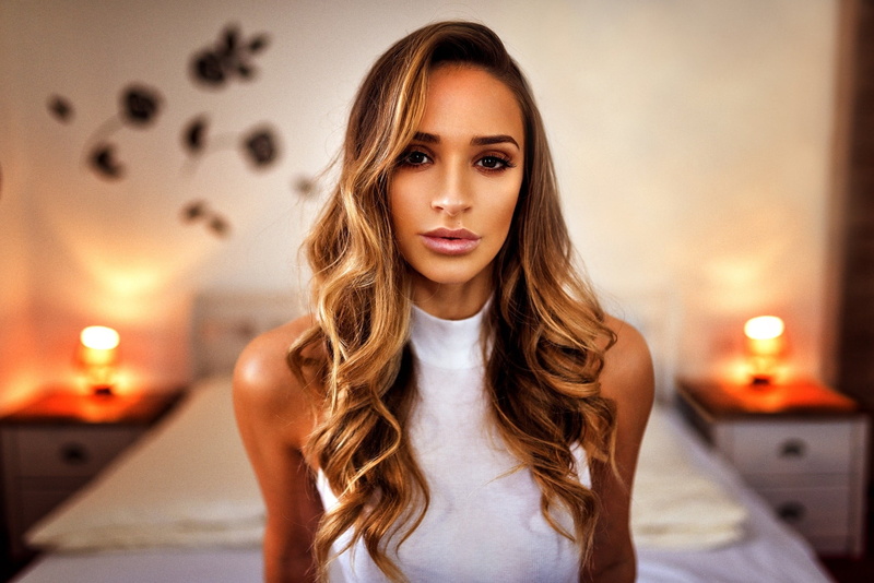 candle, waist up, women, lifestyles, blonde, contemplation, hair, focus on foreground, young adult, looking at camera, Miro Hofmann, young women, long hair