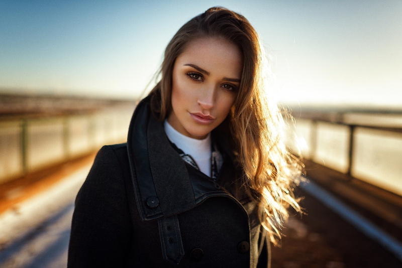 1080P, Miro Hofmann, portrait, face, depth of field, coats, women, black coat