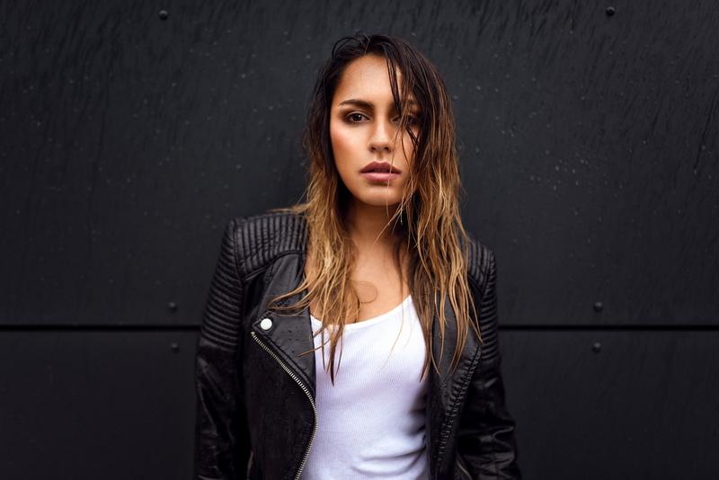 standing, young adult, waist up, leather jackets, real people, lifestyles, brunette, wet hair, leisure activity, 1080P, Miro Hofmann, hairstyle, long hair