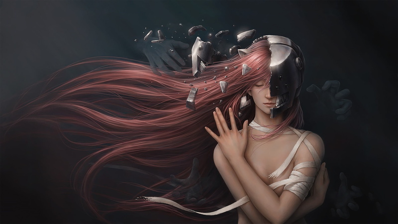 anime anime girls elfen lied lucy, music, long hair, women, creativity, indoors, dress, arts culture and entertainment, beauty, young women, dyed red hair
