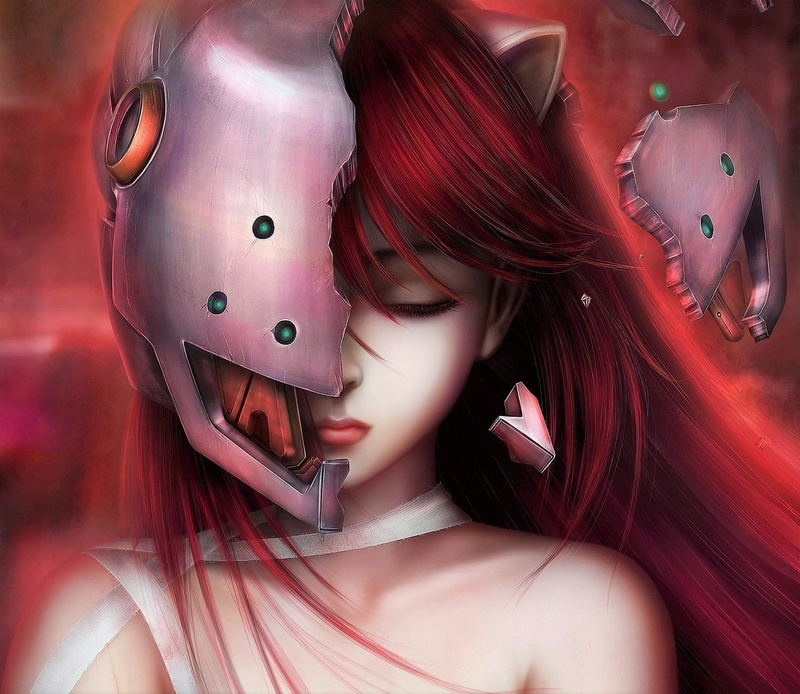 Woman, Lucy (Elfen Lied), Red Hair, Girl, Anime, Helmet, 1080P, Elfen Lied
