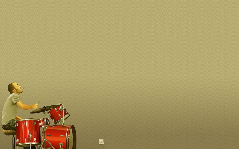 set, hd, music, red, drum, 720P, figurine, drummer, man