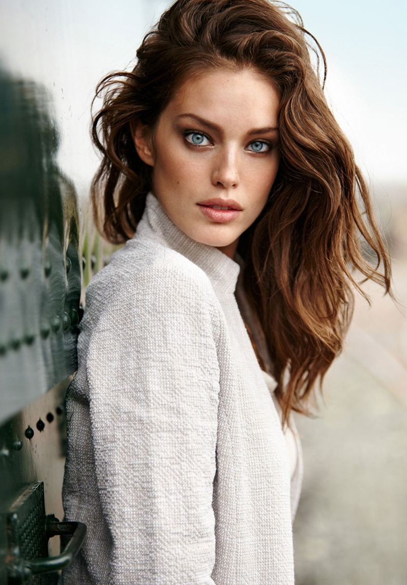 hair, 720P, fashion, Emily DiDonato , face, open mouth, adult, looking at camera, portrait display, one person, depth of field, juicy lips, portrait, looking