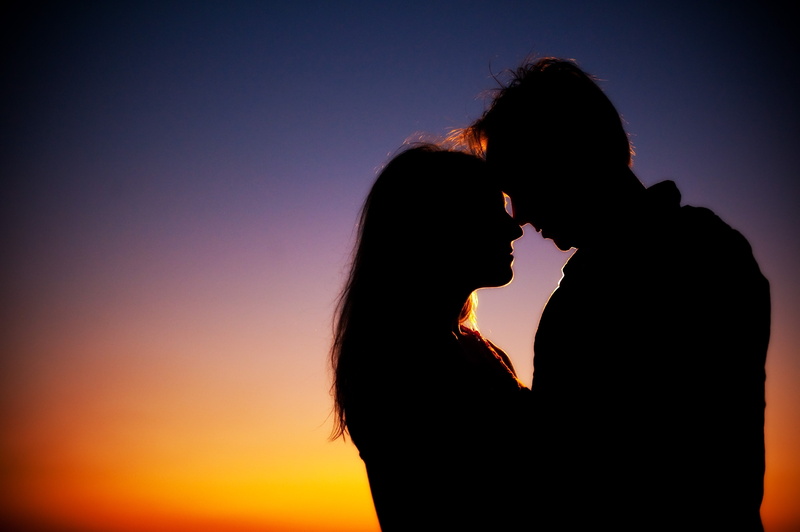 Love, togetherness, women, young women, romance, bonding, men, positive emotion, 4K, heterosexual couple, silhouette, face to face, sunset, Couple, Night