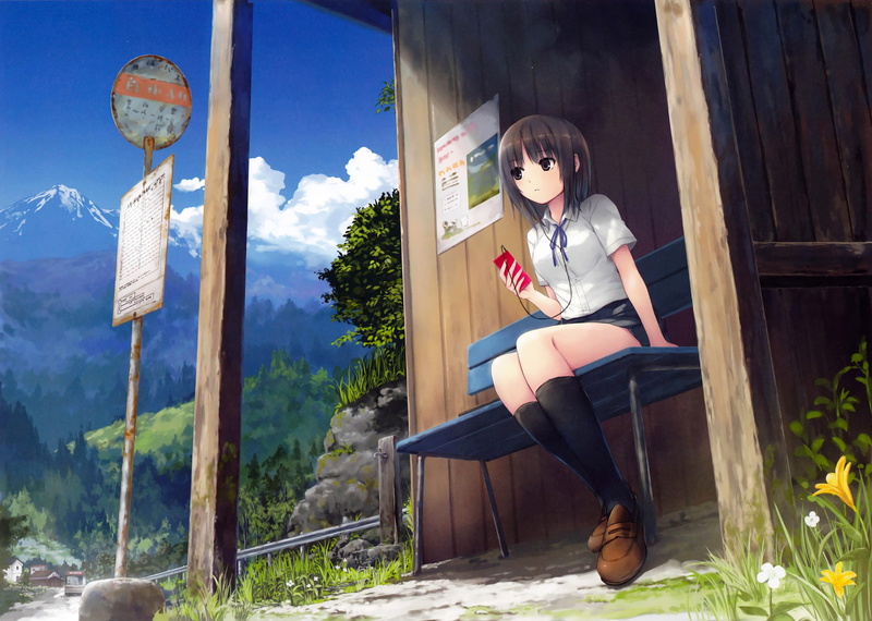 2K, cellphone, anime, anime girls, train